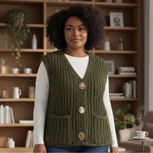 NWT Size L Women's Sleeveless Cropped Cardigan Sweater – Army Green